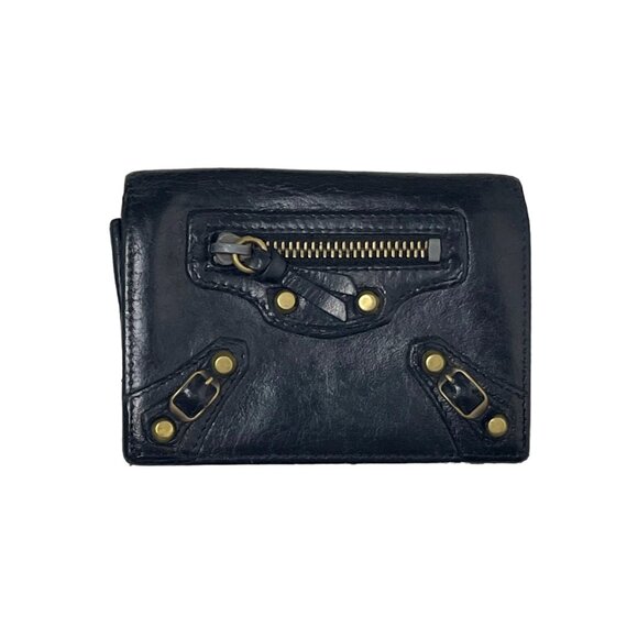 BalenciagaBlack Leather Card Holder Bi-Fold Wallet
